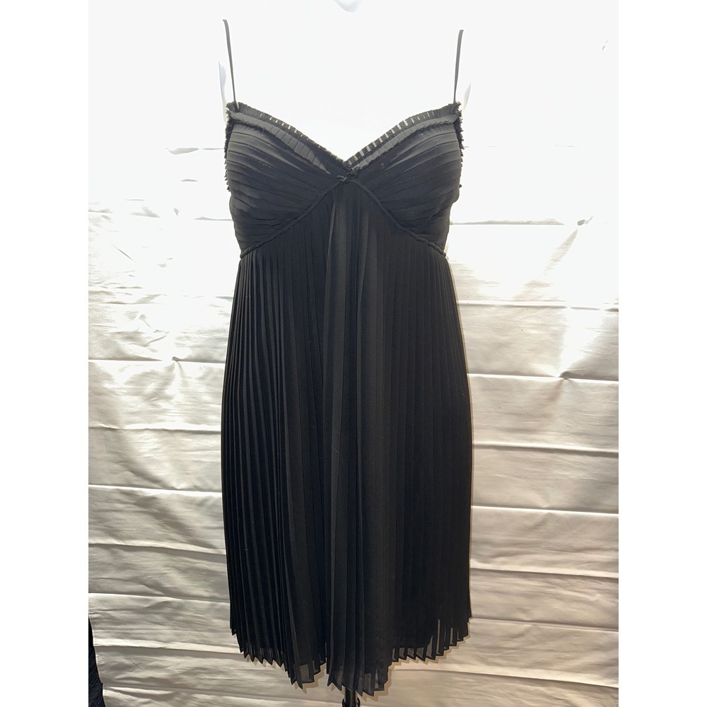 Ted Baker London Black Pleated Mini Dress Spaghetti Straps Button Back Size 2